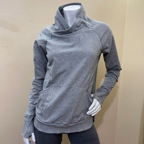 Athleta Gray French Terry Track Pullover Slouchy Cowl Neck Sweatshirt Size L - Picture 2 of 12